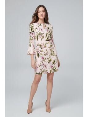 White House Black Market Pink Floral Bell Sleeve Dress Size 4